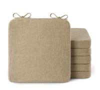 AddGrace Square Chair Cushions for Dining Chairs 6 Pack 16x16x2inch Beige | Non Slip, Removable Cover with Ties, Textured Fabric, for Kitchen Dining Room Indoor, Hard Wooden Chairs, Family Gathering