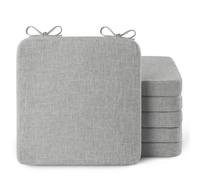 AddGrace Square Chair Cushions for Dining Chairs 6 Pack 16x16x2inch L Grey | Non Slip, Removable Cover with Ties, Textured Fabric, for Kitchen Dining Room Indoor, Hard Wooden Chairs, Family Gathering