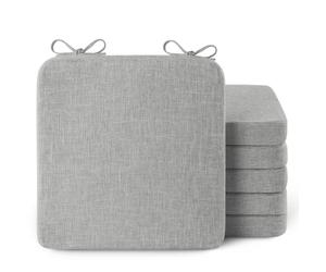 AddGrace Square Chair Cushions for Dining Chairs 6 Pack 16x16x2inch L Grey | Non Slip, Removable Cover with Ties, Textured Fabric, for Kitchen Dining Room Indoor, Hard Wooden Chairs, Family Gathering