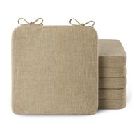 AddGrace Square Chair Cushions for Dining Chairs 6 Pack Non Slip Seat Cushions for Kitchen Chairs Indoor Thick Dining Room Chair Pads with Ties and Removable Cover (40x40x5cm/16'' x 16'' x 2'') Beige