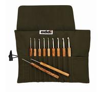 Addi Olive Wood Crochet Hook Set w/ Wrap Case Needle Storage