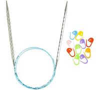 addi Rocket 2 Squared Ergonomic 47-inch (120cm) US 2.25mm Circular Knitting Needle, Textured Finish, Rounded Edges, Long Taper Sharp Tips, Blue Cord with 10 Colorful Stitch Markers