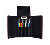 Addi Crochet Hooks Set, Colored Grip, 9 Pieces, Includes Sizes 2.50-6.00mm, Hand Travel Case, Metal