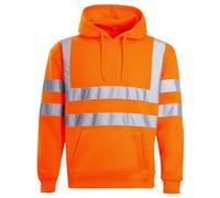 ADDICTED - Hi Vis Mens Hoodie Reflective Pullover High Visibility Hooded Sweatshirt Safety Workwear With Reflective Tape Orange (UK, Alpha, S, Regular, Regular, Orange)