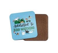 Addicted to Bird Watching Square Coaster - Outdoors Animals Hobby Fan Kids Boys Girls Dad Mum Kitchen Family Drinks Home #82313