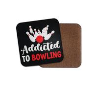 Addicted to Bowling Square Coaster - Ten Pin Game Sports Hobby Fan Kids Boys Girls Dad Mum Kitchen Family Drinks Home #82295