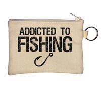 Addicted to Fishing Fishing Pole Hook Key Chain Coin Purse Beige