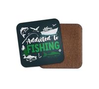 Addicted to Fishing Square Coaster - Fish Outdoors Sports Hobby Fan Kids Boys Girls Dad Mum Kitchen Family Drinks Home #82318