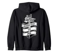 Addicted To Ink Tattoo Lover Tattooing Machine Vintage Cool Zip Hoodie