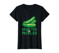 Addicted to Pickles Cucumber Pickle Lover Vegetarian Pickle T-Shirt, Women, Black, Medium