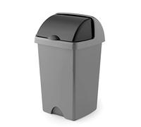 Addis 25ltr Roll Top Kitchen Waste Trash Complete Bin, Metallic Silver & Dark Grey