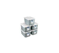 Addis 30 litre Eco Grey Plastic Unistore Storage Boxes Made in the UK from Recycled plastic, with clip lock lid and base, Pack of 5, tough reliable