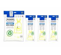 Addis 30L Bin Liners with Drawstring - Strong 25 Micron Kitchen Rubbish Bags, 30% Recycled Plastic, Tear Resistant, 90 Bags (6 Rolls) - Fits 30L Bins