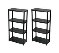 Addis 4 Tier Plastic Storage Shelving Units Twin Pack - Durable Freestanding Organiser for Garage, Shed, Utility Room, or Home - Space-Saving Easy