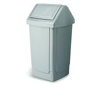 Addis 40 litre Recycling Commercial Utility Waste Trash bin with Swing top Lid, All Metallic Silver Grey colour, 519036AMP