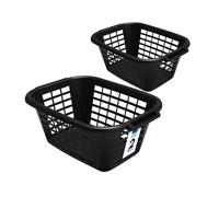 Addis 40L Laundry Basket Black, Durable Plastic Washing Basket with Handles, Ventilated Clothes Hamper for Home, Bathroom & Utility Room, Pack of 2