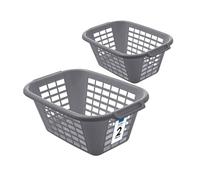 Addis 40L Laundry Basket Metallic, Heavy Duty Plastic Washing Basket with Handles, Ventilated Clothes Hamper for Home & Laundry Room, Pack of 2