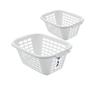 Addis 40L Laundry Basket White, Strong Plastic Washing Basket with Carry Handles, Ventilated Clothes Hamper for Home, Bathroom & Utility, Pack of 2