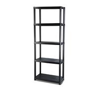 Addis 5 Tier Plastic Storage Shelving Unit - Durable Freestanding Organiser for Garage, Shed, Utility Room, or Home - Space-Saving, Easy Assembly, Plastic, Black