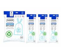 Addis 50-60L Bin Liners with Drawstring - Strong 25 Micron Kitchen Rubbish Bags, 30% Recycled Plastic, Tear Resistant, 90 Bags (6 Rolls) - Fits 45L & 50L Bins