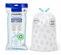 Addis 50-60L Bin Liners with Drawstring - Strong 25 Micron Kitchen Rubbish Bags, 30% Recycled Plastic, Tear Resistant, 15 Bags (1 Roll) - Fits 45L & 50L Bins