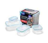 Addis 504498 Clip & Close Food Storage Container 5 Piece Set with Lockable lids, Clear with Blue Seal, Pack