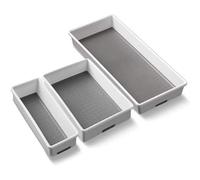 Addis 506985 Premium Tidy Drawer Soft Base Storage Boxes, White Grey, Set of 3, 18 x 40 x 7.5 cm