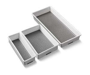 Addis 506985 Premium Tidy Drawer Soft Base Storage Boxes, White Grey, Set of 3, 18 x 40 x 7.5 cm