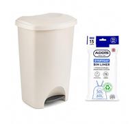 Addis Everyday Family Pedal Bin, 50 Litre, Linen Cream + 20x Liners