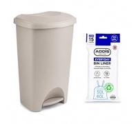 Addis 50L Mushroom Kitchen Pedal Bin with 15 Drawstring Bin Liners