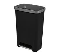 Addis 50L Rectangular Kitchen Pedal Bin with Recycling Divider - Large Family Waste Bin, Flexible Waste & Recycling Use, Soft Close Lid, Metal Pedal
