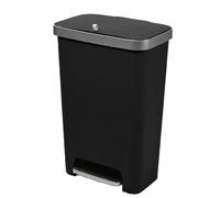 Addis 50L Rectangular Kitchen Pedal Bin with Recycling Divider - Large Family Waste Bin, Flexible Waste & Recycling Use, Soft Close Lid, Metal Pedal, Black