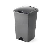 Addis 50ltr Lift Up Flat top Kitchen Waste Trash Complete Bin, Metallic Silver & Dark Grey