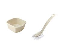 Addis 510583, 8 Litre Small Rectangular Bowl, Linen Cream 8L & Jumbo Washing Up Dish Brush, Linen