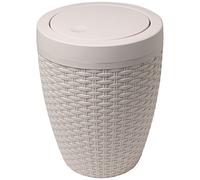 Addis 515799 Faux Rattan Round Bathroom Bin with Swing lid, Calico Linen, L 22.5 cm, W 22.5 cm, H 29 cm