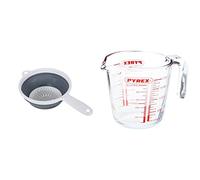 Addis 517522 "Pop & Store Collapsible Food Colander with Handle, White and Grey, 34 x 20 x 3 cm & Pyrex Measuring Jug 500ml | Capacity 568ml / 20 Ounce | P586