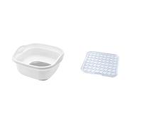 Addis 517763 Premium Soft Touch 8.5 Litre Washing Up Bowl, White/Grey, 31.5 x 34 x 15.5 cm & Transparent Sink Mat