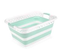 Addis 517934 Foldable Rectangular Laundry Basket, White & Aqua Haze, 45 litre