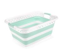 Addis 517934 Foldable Rectangular Laundry Basket, White & Aqua Haze, 45 litre