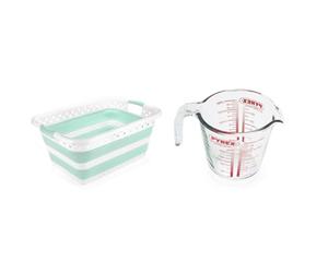 Addis 517934 Foldable Rectangular Laundry Basket, White & Aqua Haze, 45 litre & Pyrex Measuring Jug 500ml | Capacity 568ml / 20 ounce | P586, Multicolor