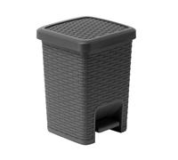 Addis 518144 Rattan Effect Square Bathroom Pedal Waste Trash Bin, 6 Litre, Charcoal Pedal Bin