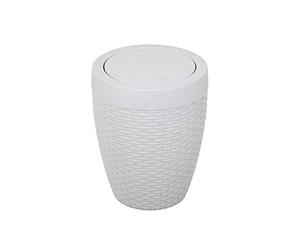 Addis 518367 Faux Rattan Round Swing Lid Bathroom Bin, Light Grey, 5 Litre