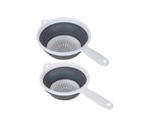 Addis 518406 Pop & Store 2 Pack Collapsible Food Colander with Handle, Set Includes 16.5cm & 24cm, White and Grey, Plastic