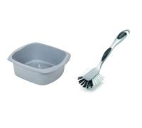 Addis 518459 Eco Made from 100% Recycled Plastic Large Rectangular Washing Up Bowl, 9.5 Litre, Light Grey & 501120 Ultra Grip Jumbo Dish Brush Dark G