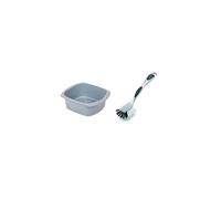Addis 518459 Eco Made from 100% Recycled Plastic Large Rectangular Washing Up Bowl, 9.5 Litre, Light Grey & 501120 Ultra Grip Jumbo Dish Brush Dark