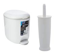 Addis 518503 Premium Deluxe Bathroom Pedal Bin with inner, 3.5 litre, White Grey, 29 x 18.5 x 23cm & 510284 Closed Toilet Brush Set, Plastic, White,