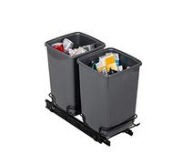 Addis 518527 Cupboard Pull Out Dual Waste Trash System, 2 x 10 Litre Eco Made from 100% Recycled Plastic Bins, Light Grey, 20, Square Shape