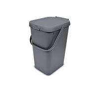 Addis 519286 Kitchen Recycling & General Storage bin 18 litres Stackable Food Waste Organiser Caddy with Clip lock lid & carrying Handle, Metallic Silver