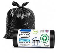 Addis 90L Black Bin Bags, 20 Refuse Sacks, Strong & Durable, Flat Top | 90L BLACK BIN BAGS - 20 strong & durable refuse sacks on one convenient roll, flat top design; ideal for large household bins