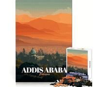 Addis Ababa, Ethiopia Travel Poster Jigsaw Puzzles for Teenagers 1000 Piece Brain Stimulation Restful Escape Premium Cut (38X52CM)